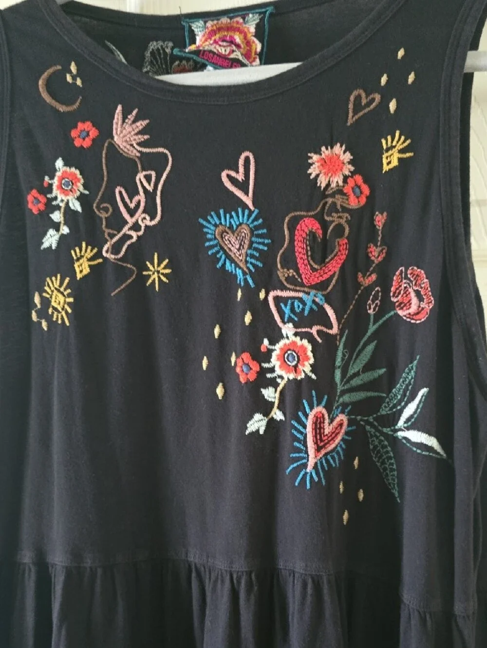 Johnny Was Black Maxi Dress with Multicolor Embroidery